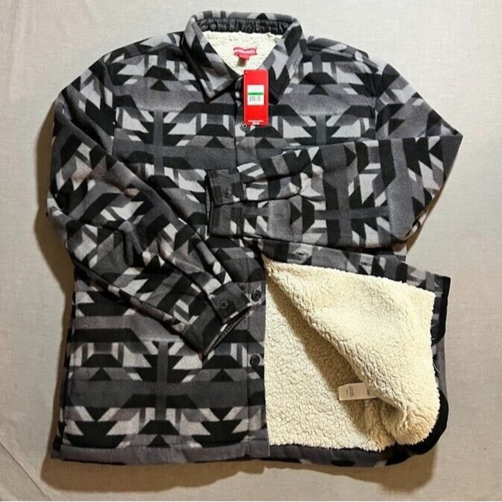 Unionbay Aztec Button Up Shacket  Adult Large Gray Sherpa Lined Long Sleeve Mens - Picture 2 of 12